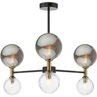 Dar Wisebuys Takara 6 Light Semi Flush Ceiling Light In Matt Black With Clear And Smoked Glass