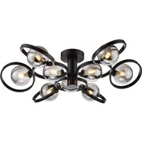 Dar Wisebuys Lynette 9 Light Semi Flush Ceiling Light In Satin Black With Smoked Glass