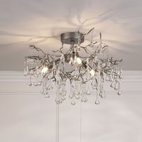 Laura Ashley Willow 3 Light Semi Flush Ceiling Light In Satin Pewter Finish With Crystal