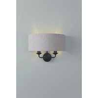 Laura Ashley Sorrento 2 Light Wall Light In Matt Black With Natural Linen Shade