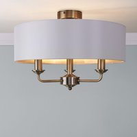Laura Ashley Sorrento 3 Light Semi Flush Ceiling Light In Antique Brass With Ivory Shade