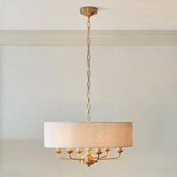 Endon 110727 Highclere 8 Light Ceiling Pendant In Vintage Brass With Natural Linen Shade