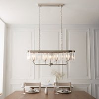 Classic 4 Light Linear Ceiling Pendant Light In Bright Nickel With Clear Cut Glass