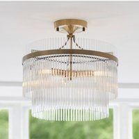 Endon 112575 Marietta 3 Light Semi Flush Ceiling Light In Antique Brass With Clear Glass