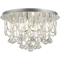 Searchlight 9986-6CC Mela Six Light Semi Flush Ceiling Light In Chrome With Crystal Glass Droplets