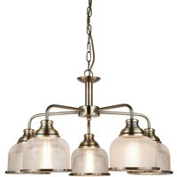 Searchlight 1685-5AB Bistro II Five Light MultiArm Ceiling Light In Antique Brass With Glass Shades