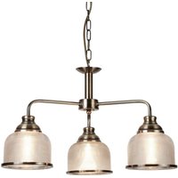 Searchlight 1683-3AB Bistro II Three Light MultiArm Ceiling Light, Antique Brass With Glass Shades