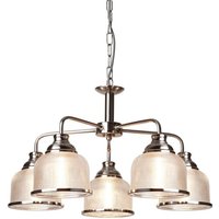 Searchlight 1685-5SS Bistro II Five Light MultiArm Ceiling Light In Satin Silver With Glass Shades