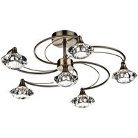 Dar LUT0675 Luther 6 Light Crystal Semi Flush Ceiling Light, Antique Brass
