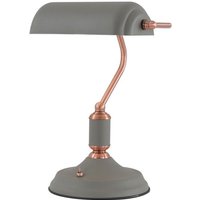 Ryde 1 Light Bankers Table Lamp In Sand Grey, Copper And White