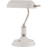 Ryde 1 Light Bankers Table Lamp In Sand White, Satin Nickel And White