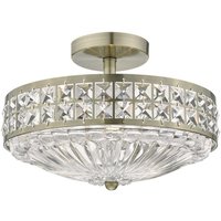 Dar OLO5375 Olona Antique Brass and Crystal Flush Ceiling Light