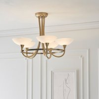 Endon CAGNEY-5AB 5 Light Glass & Antique Brass Ceiling Light