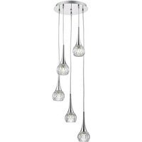 Dar LYA0550 Lyall 5 Light Pendant Light In Polished Chrome With Decorative Glass Spirals