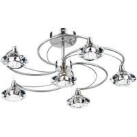 Dar LUT0646 Luther 6 Light Satin Chrome Semi Flush Ceiling Light