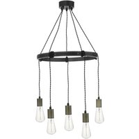 Dar IVA0531 Ivan 5 Light Ceiling Cluster Light In Wood With Aged Brass