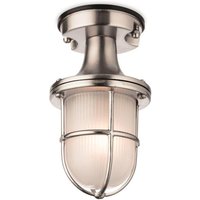 Firstlight 3729NC Nautic 1 Light Outdoor Flush Ceiling Light In Nickel With Frosted Glass