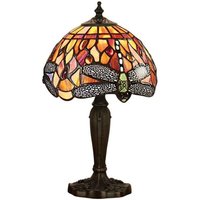 Interiors 1900 64091 Dragonfly Flame Tiffany Intermediate 1 Light Table Lamp In Bronze With Shade