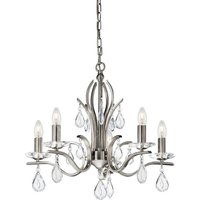 Franklite FL2298/5 Willow 5 Light Satin Nickel and Crystal Chandelier