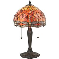 Interiors 1900 64092 Dragonfly Flame Tiffany 2 Light Small Table Lamp In Bronze With Shade