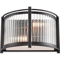 Franklite Sloane 2 Light Wall Light In Matt Black With Ribbed And Frosted Glass FL2504-2