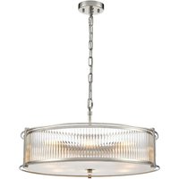 Franklite Sloane 8 Light Ceiling Light In Polished Nickel With Ribbed And Frosted Glass FL2505-8