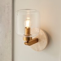 Endon 120662 Travi Wall Light In Vintage Brass With Natural Travertine And Clear Glass