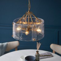 Endon 118583 Keller 4 Light Ceiling Pendant Light In Brushed Aged Brass With Textured Glass