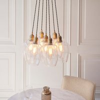 Camden 7 Light Cluster Ceiling Pendant Light In Antique Brass With Clear Glass Shades