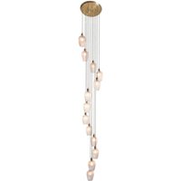 Mulberry 13 Light Cascade Ceiling Pendant Light In Antique Brass With Clear Ribbed Glass Shades