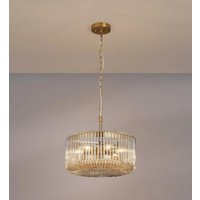 Verne 40 cm Ceiling Pendant / Semi Flush Light In Brass Finish With Smoked Brown Glass