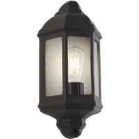 Traditional IP44 Outdoor Half Wall Light in Black with Clear Glass Panels
