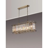 Crown Oval Convertible Pendant Or Semi Flush Light In Antique Brass Finish with Crystal Glass