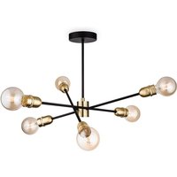 Firstlight 3702BK Trident 6 Light Semi Flush Ceiling Light In Black With Brushed Brass