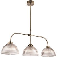 Firstlight 3724AB Ashford 3 Light Linear Ceiling Light In Antique Brass With Ribbed Clear Glass Shades