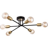 Firstlight 3701BK Trident 6 Light Flush Ceiling Light In Black With Brushed Brass