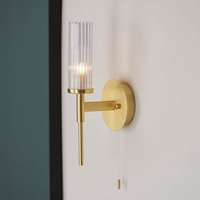 Endon 96163 Talo Bathroom Wall Light In Satin Brass With Ribbed Glass Shade IP44