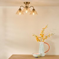 Dar Lighting Erika 3 Light Semi Flush Light In Antique Bronze And Amber Glass