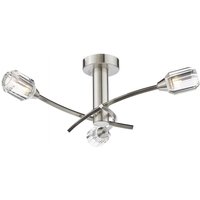Dar Lighting Zonda 3 Light Semi Flush Ceiling Light In Brushed Nickel With Crystal Glass