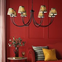 Dar Lighting Becca 8 Light Ceiling Pendant In Matt Black With Red And Green Shades