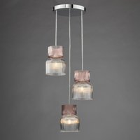 Dar Wisebuys Auberta 3 Light Cluster Pendant In Polished Chrome and Pink Ribbed Glass