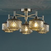 Dar Wisebuys Fabrienne 5 Light Semi Flush Ceiling Light In Satin Nickel And Smoked Glass