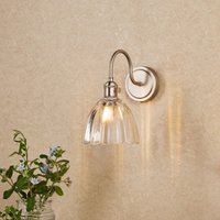 Dar Wisebuys Hadano Wall Light In Antique Chrome And Scalloped Bell Glass