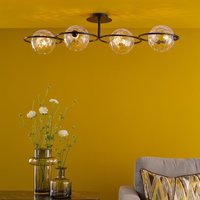 Dar Wisebuys Olympus 4 Light Semi Flush Ceiling Light In Matt Black With Clear Dimpled Glass