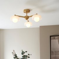 Endon 120631 Boss 3 Light Semi Flush Ceiling Light In Brushed Aged Brass With Frosted And Opal Glass