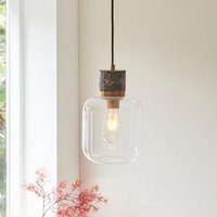 Endon 120659 Travi Ceiling Pendant Light In Vintage Brass With Dark Brown Marble And Clear Glass
