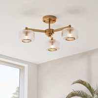 Endon 120634 Stamford 3 Light Semi Flush Ceiling Light In Brushed Aged Brass With Ribbed Glass