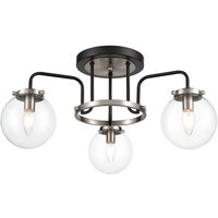 Stone 3 Light Flush Ceiling Light In Black And Nickel With Clear Glass F2437-3
