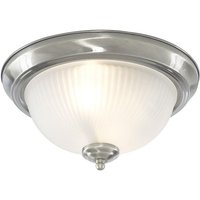 Searchlight 4042 2 Light Flush Ceiling Light With Ribbed Glass In Satin Silver