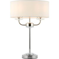 Endon 60804 Nixon 2 Light Table Lamp In Nickel With Crystal Glass And Vintage White Faux Silk Shade